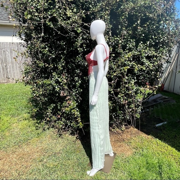 NWT Lovers + Friends Seafoam Belted Palazzo Puddle Leg Trousers Seafoam … - Picture 12 of 14